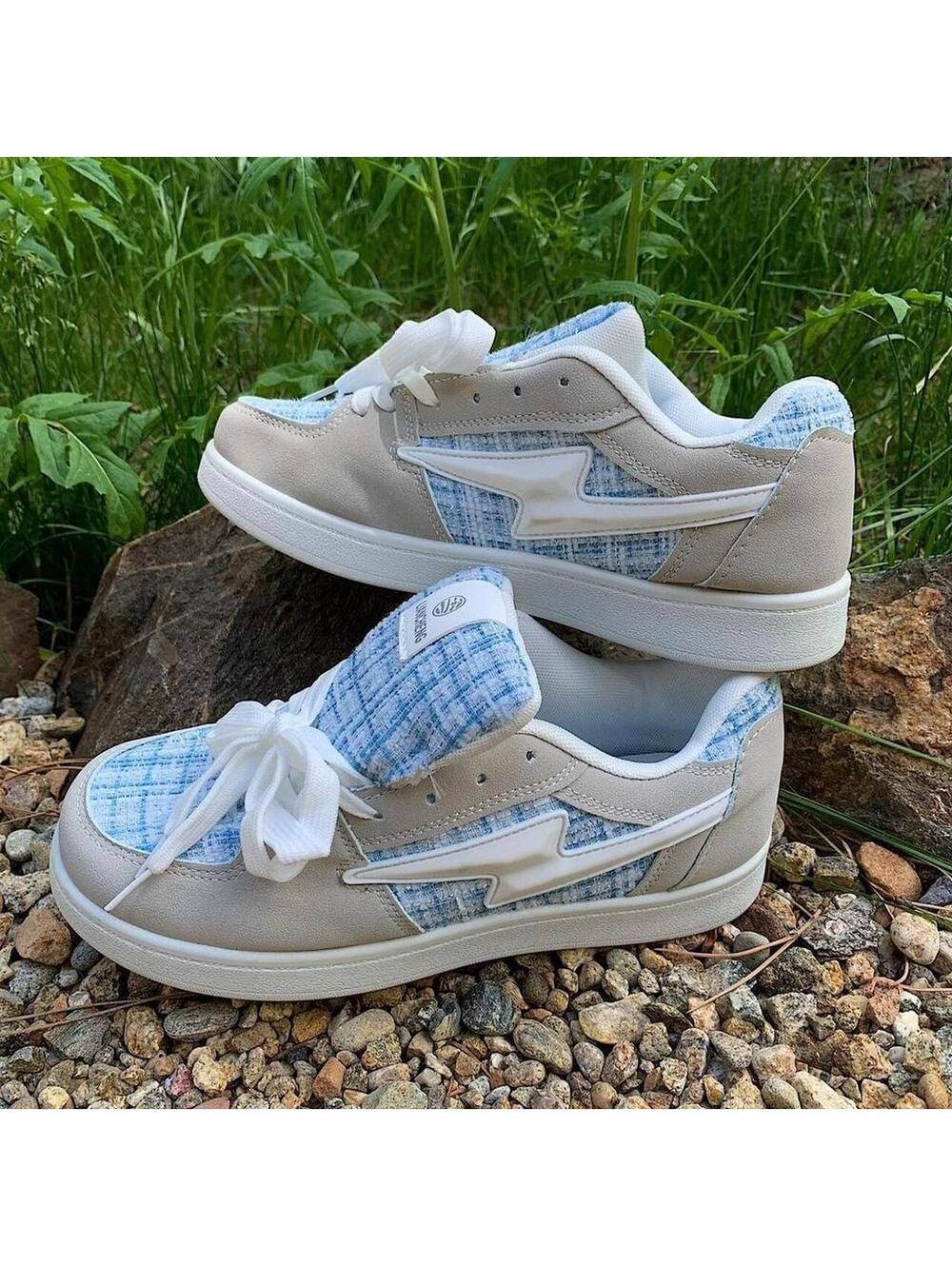 Y2k style Skater Streetwear Light Blue Plaid with White lightning bolt grey - Picture 5 of 8